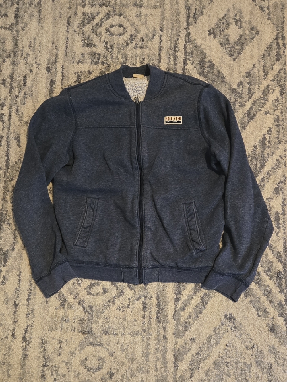 Hollister Dark Navy Zip-Up Bomber Jacket